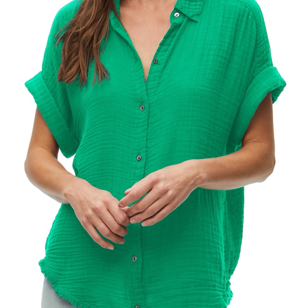 Michael Stars Bailey Gauze Button Down Shirt Green
